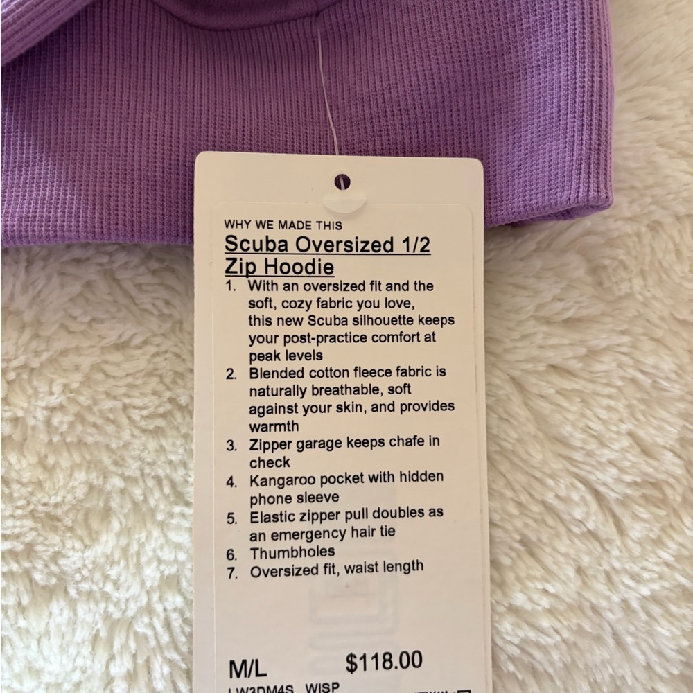 Lululemon wisteria purple scuba NWT M/L - Picture 3 of 5